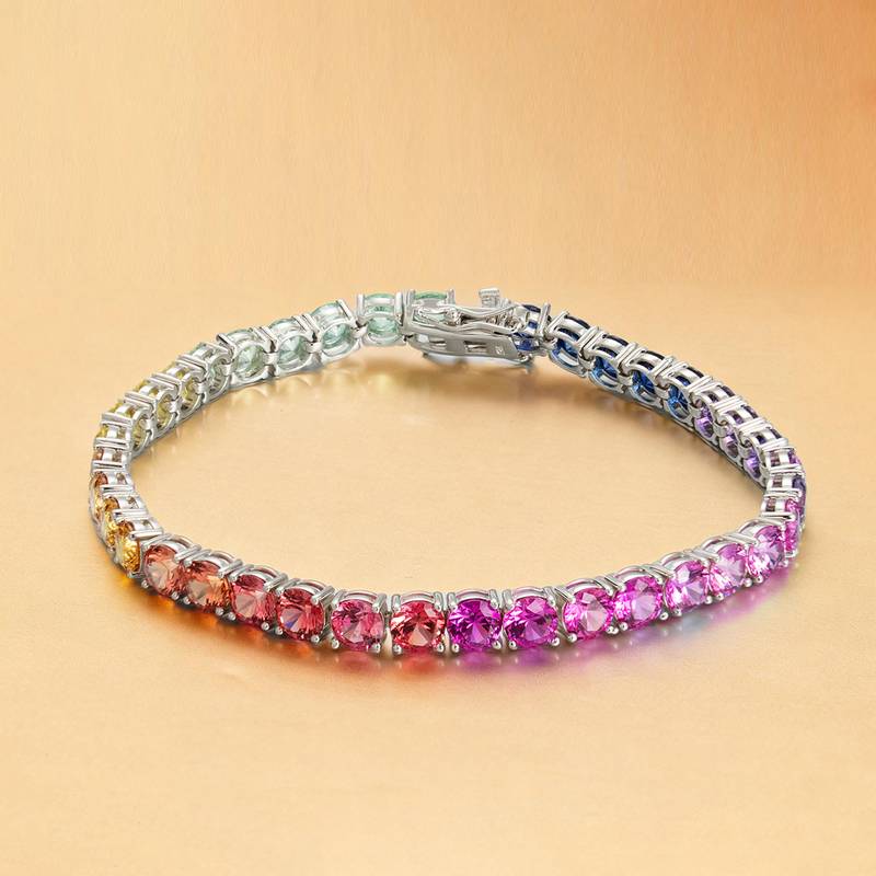 CH03105-5mm款银镀18K白金培育彩宝彩虹Bracelet5mm/粒