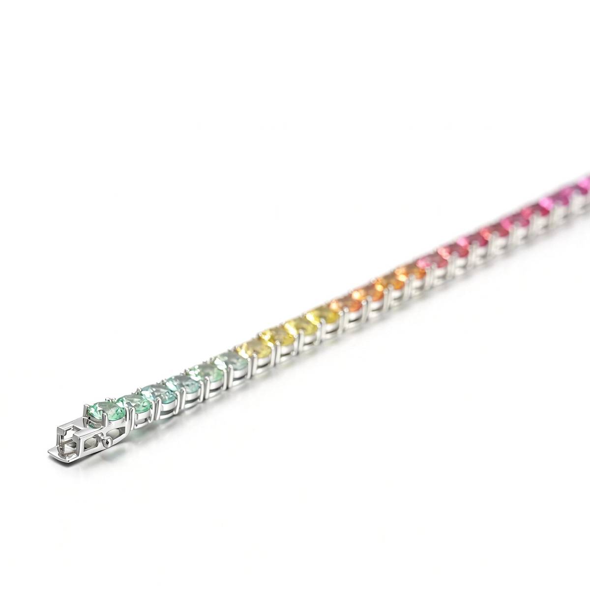 CH03105-5mm款银镀18K白金培育彩宝彩虹手链5mm/粒