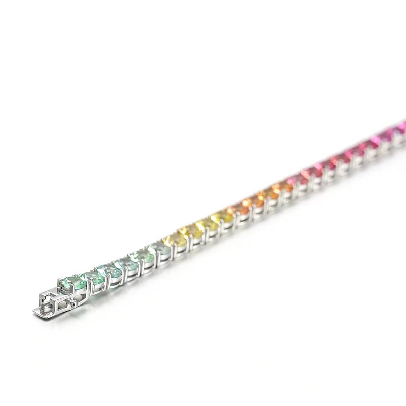 CH03105-5mm款银镀18K白金培育彩宝彩虹Bracelet5mm/粒