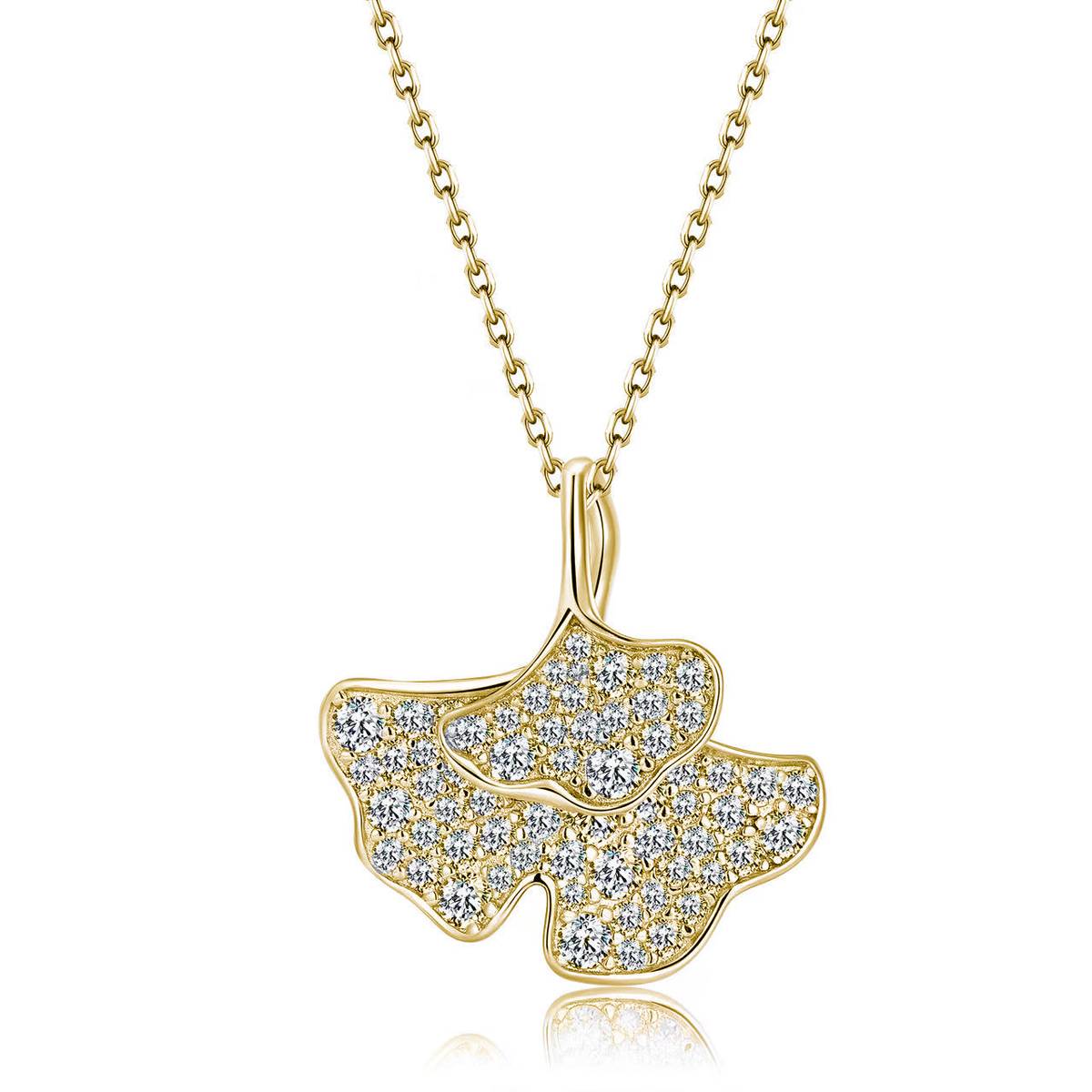 SP0534002款S925银镀18K白金莫桑钻银杏叶吊坠0.57ct