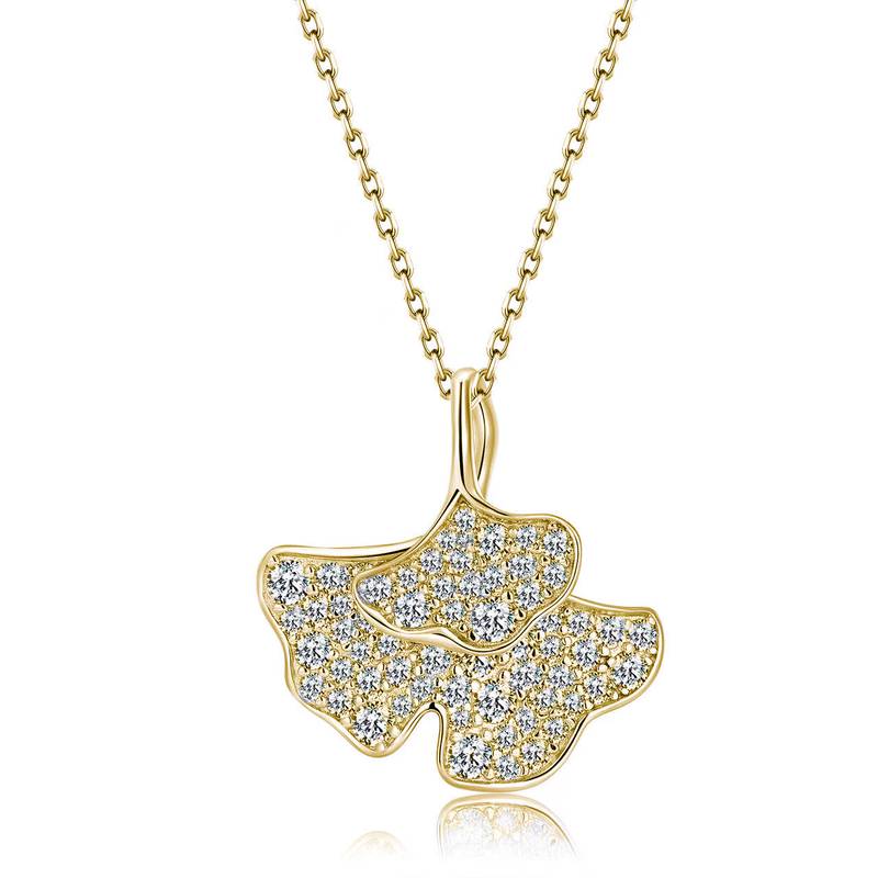 SP0534002款S925银镀18K白金莫桑钻银杏叶吊坠0.57ct