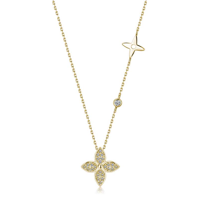 SN0233202款S925银镀18K白金Moissanite四叶小花Pendant0.4ct