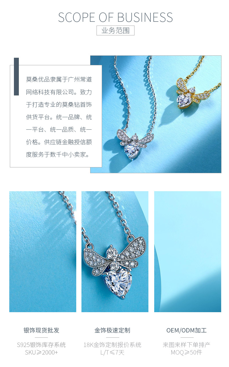 SN0162406款S925银镀18K白金莫桑小蜜蜂项链1.1ct - 3