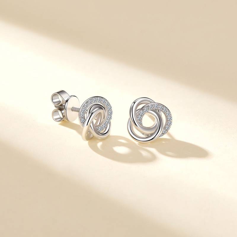SE0169512款S925银镀18K白金Moissanite扭结Stud Earring0.12ct