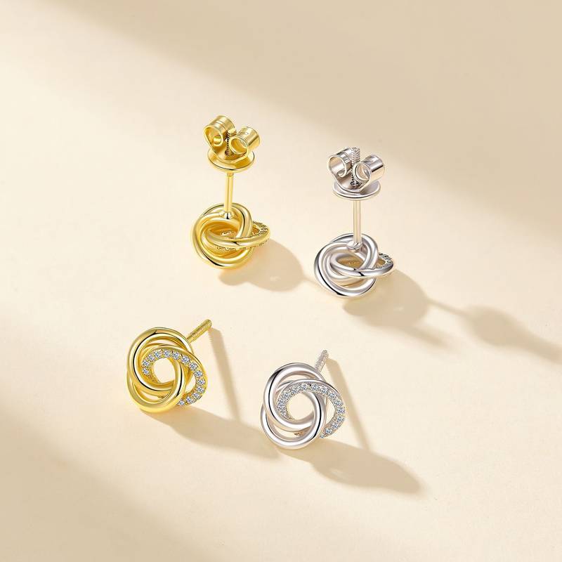 SE0169512款S925银镀18K白金Moissanite扭结Stud Earring0.12ct