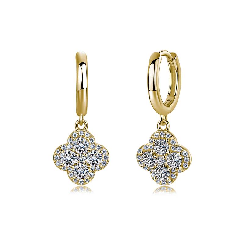 SE0611306款S925银镀18K白金Moissanite四叶草吊款耳环1.1ct