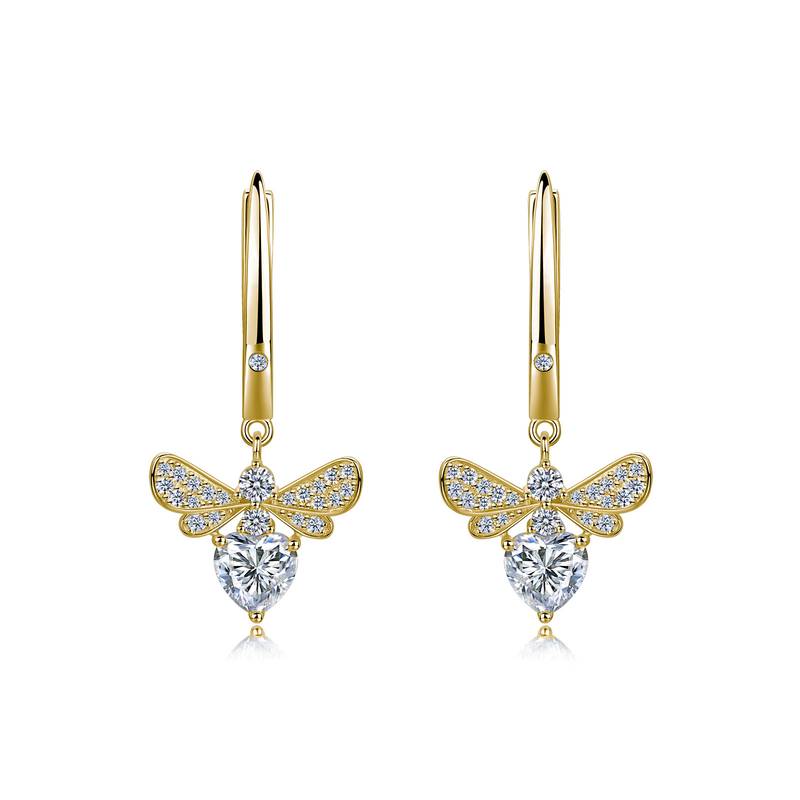 SE0617905款S925银镀18K白金Moissanite小蜜蜂耳环2.1ct