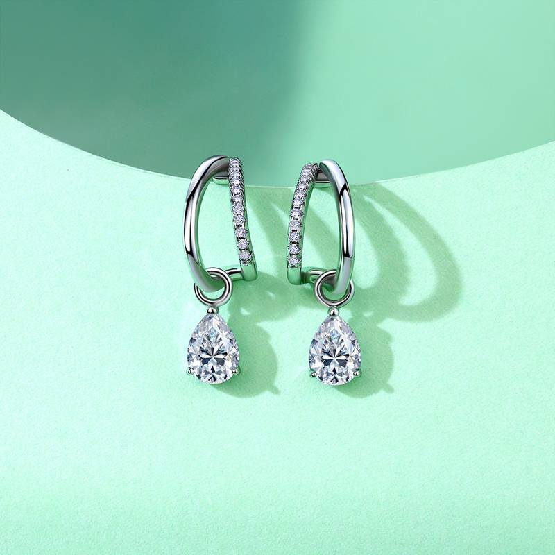 SE0713903款S925银镀18K白金水滴形Moissanite吊款耳环1.73ct