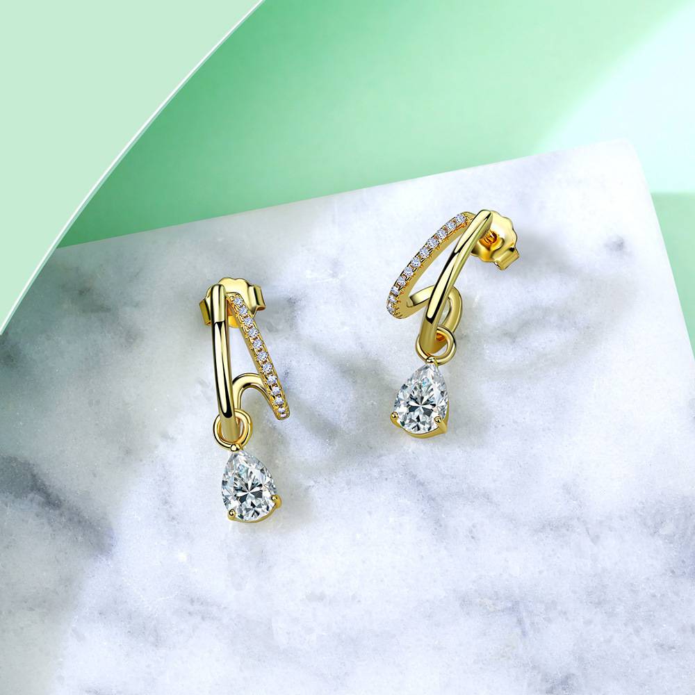 SE0713903款S925银镀18K白金水滴形莫桑钻吊款耳环1.73ct