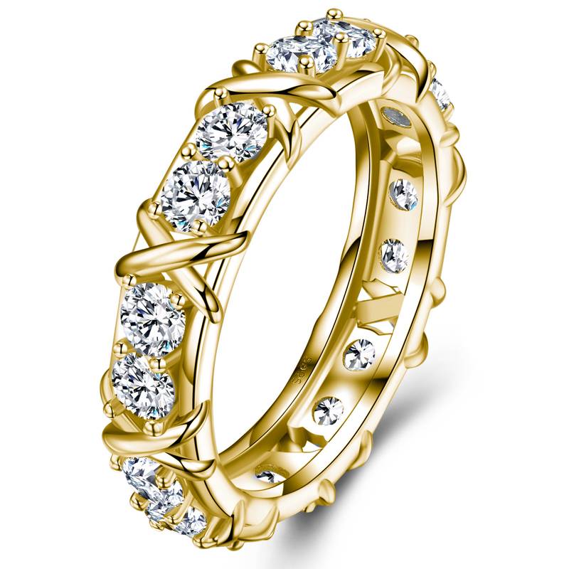 SR0061906款S925银镀18K金MoissaniteX形排戒1.6ct