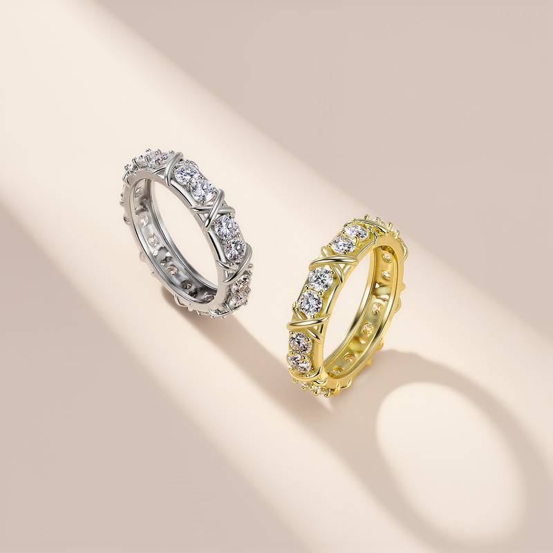 SR0061906款S925银镀18K金MoissaniteX形排戒1.6ct