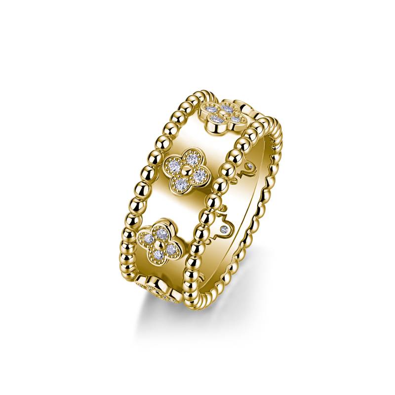 SR0532701款S925银镀18K金Moissanite幸运四叶草Ring0.32ct