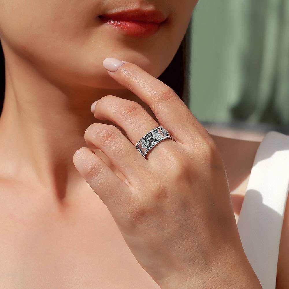 SR0532701款S925银镀18K金Moissanite幸运四叶草Ring0.32ct