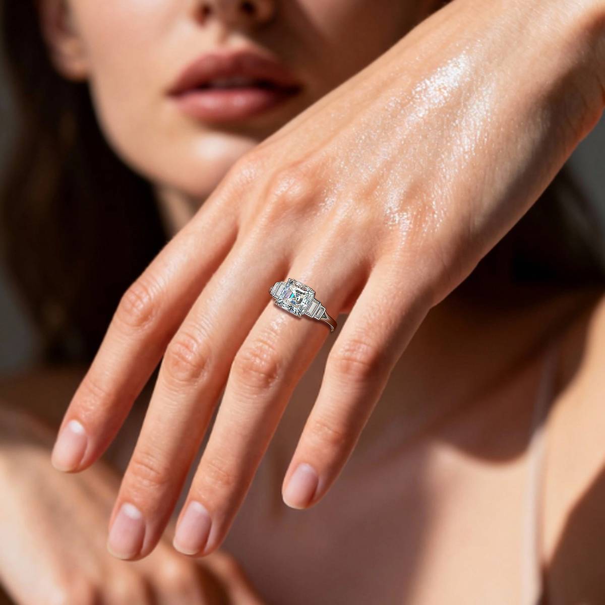 SR0631703款S925银镀18K金阿斯切形MoissaniteFashionRing2.9ct