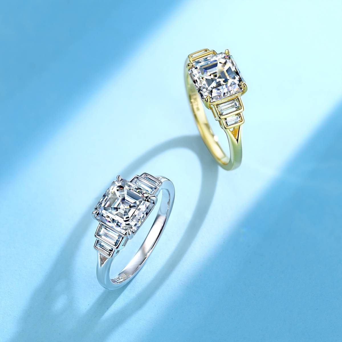 SR0631703款S925银镀18K金阿斯切形MoissaniteFashionRing2.9ct
