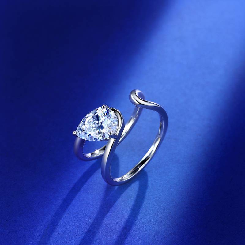 SR0688103款S925银镀18K金梨形Moissanite开口FashionWomen's Ring主石10*7mmmm/2.0ct