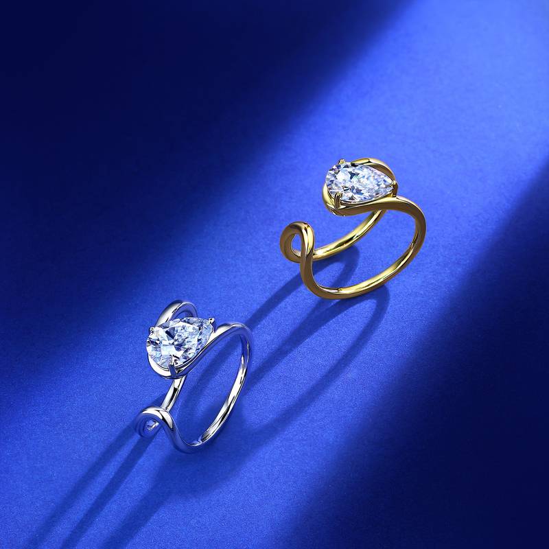 SR0688103款S925银镀18K金梨形Moissanite开口FashionWomen's Ring主石10*7mmmm/2.0ct