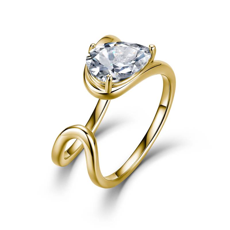 SR0688103款S925银镀18K金梨形Moissanite开口FashionWomen's Ring主石10*7mmmm/2.0ct