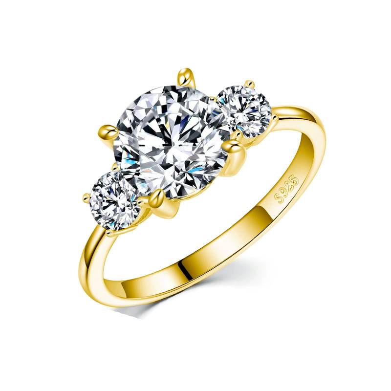 SR0695101款S925银镀18K金圆形Moissanite三石款Women's Ring2.6ct