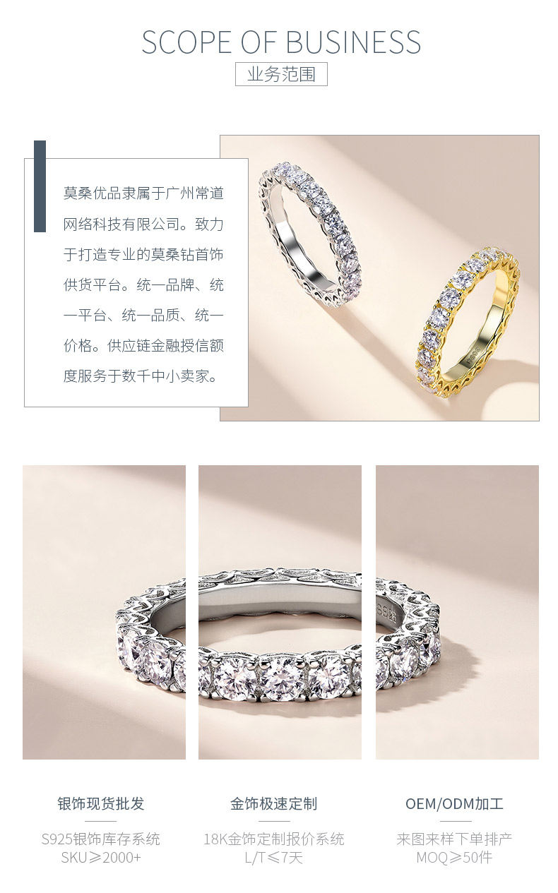 SR0226109款S925银镀18K金满镶莫桑钻爱的守护排戒2.1ct - 3