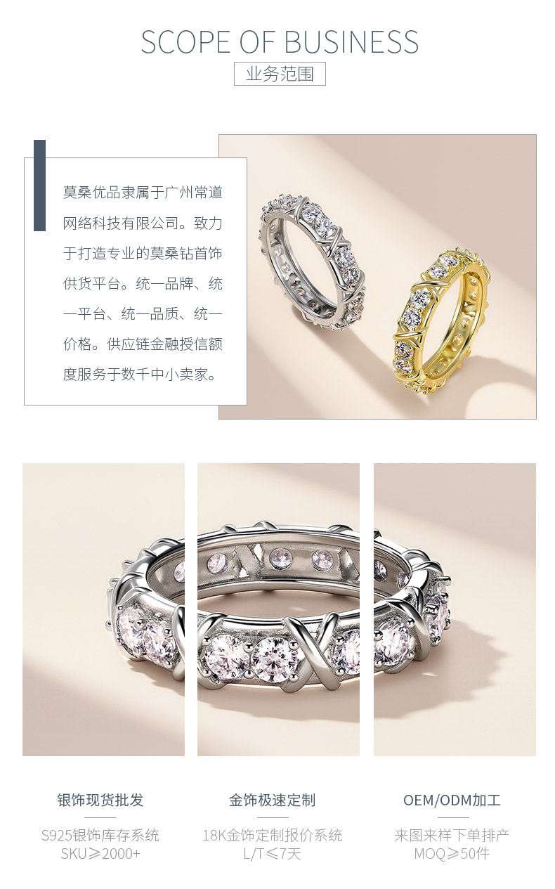 SR0061906款S925银镀18K金莫桑钻X形排戒1.6ct - 3