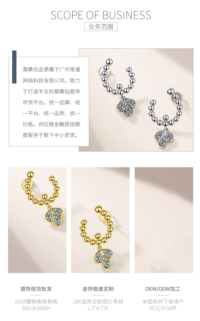 SE0726204款S925银镀18K白金形莫桑钻梨形吊款灵动耳环2.1ct - 3