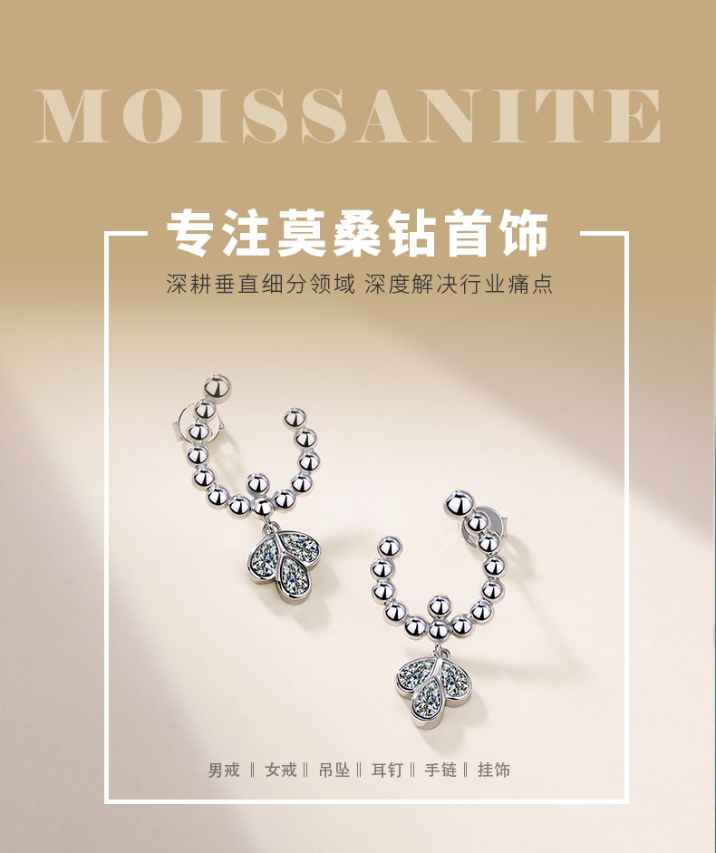 SE0726204款S925银镀18K白金形莫桑钻梨形吊款灵动耳环2.1ct - 1