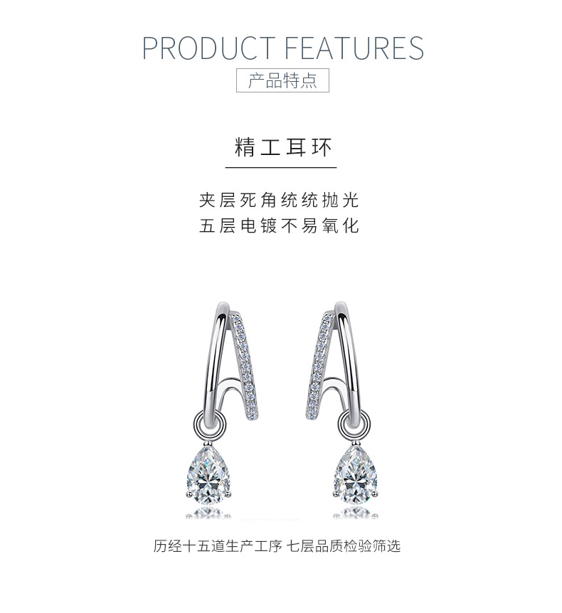SE0713903款S925银镀18K白金水滴形莫桑钻吊款耳环1.73ct - 5