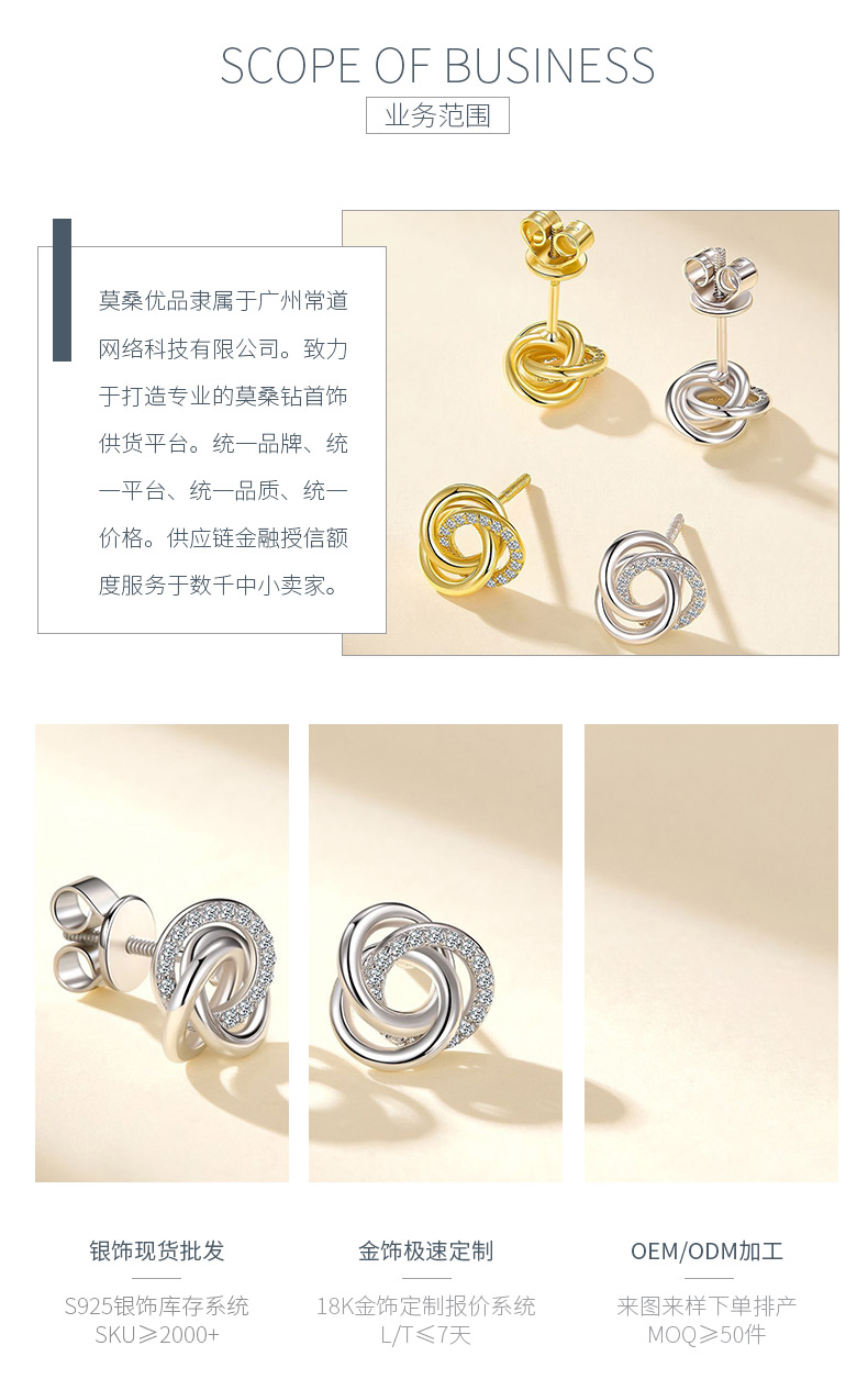 SE0169512款S925银镀18K白金莫桑钻扭结耳钉0.12ct - 3