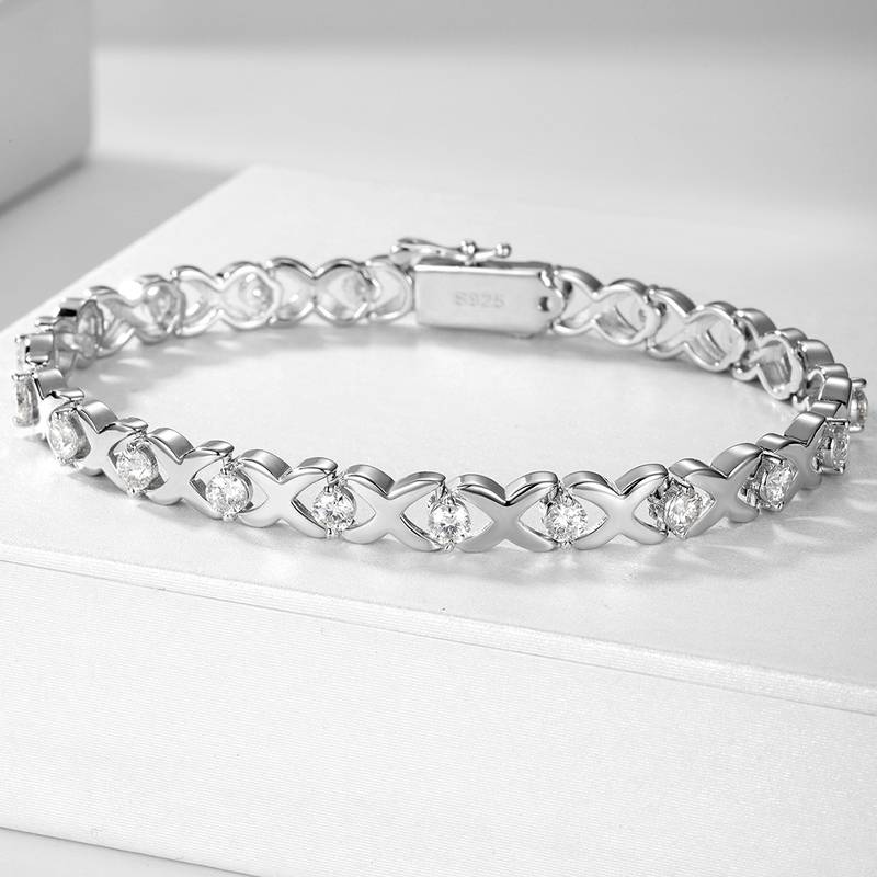 MB0008款S925银镀18K黄金X形MoissaniteBracelet3.15ct