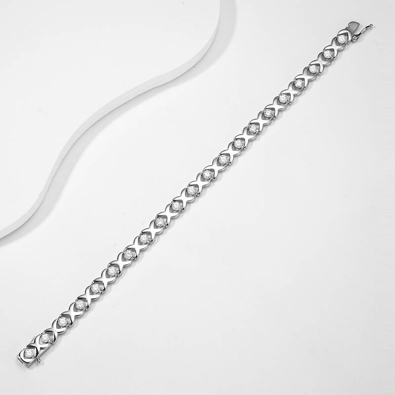 MB0008款S925银镀18K黄金X形MoissaniteBracelet3.15ct