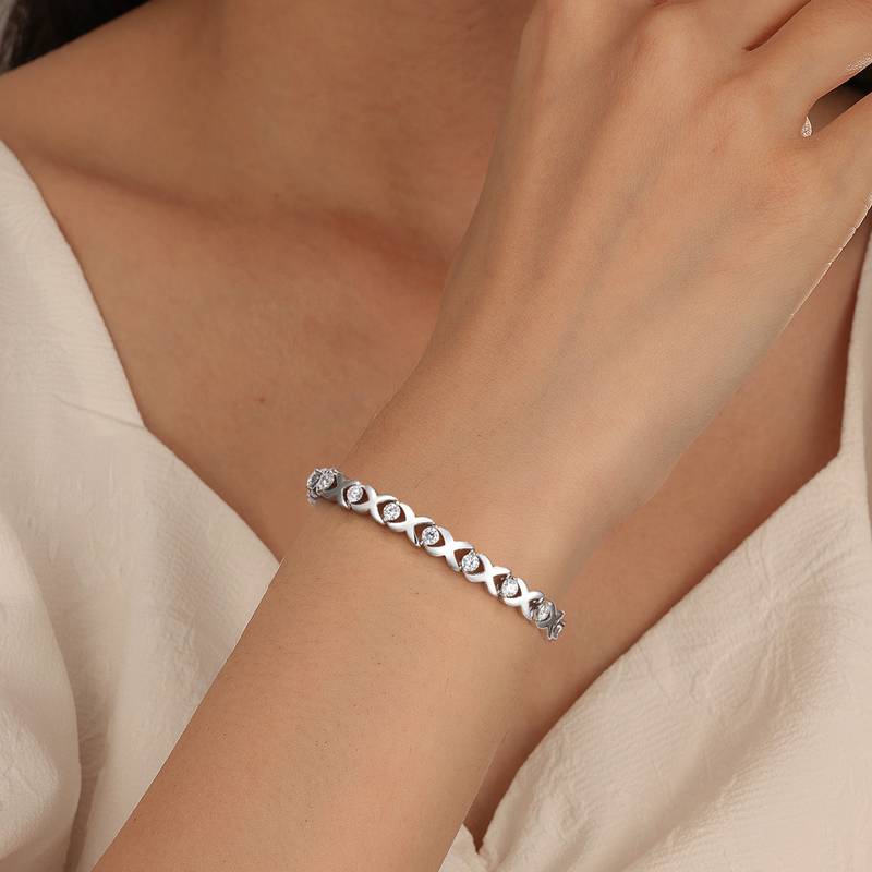 MB0008款S925银镀18K黄金X形MoissaniteBracelet3.15ct