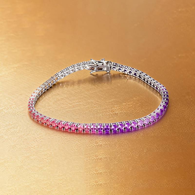 CH03102-3mm款银镀18K白金培育彩宝彩虹Bracelet3mm/粒