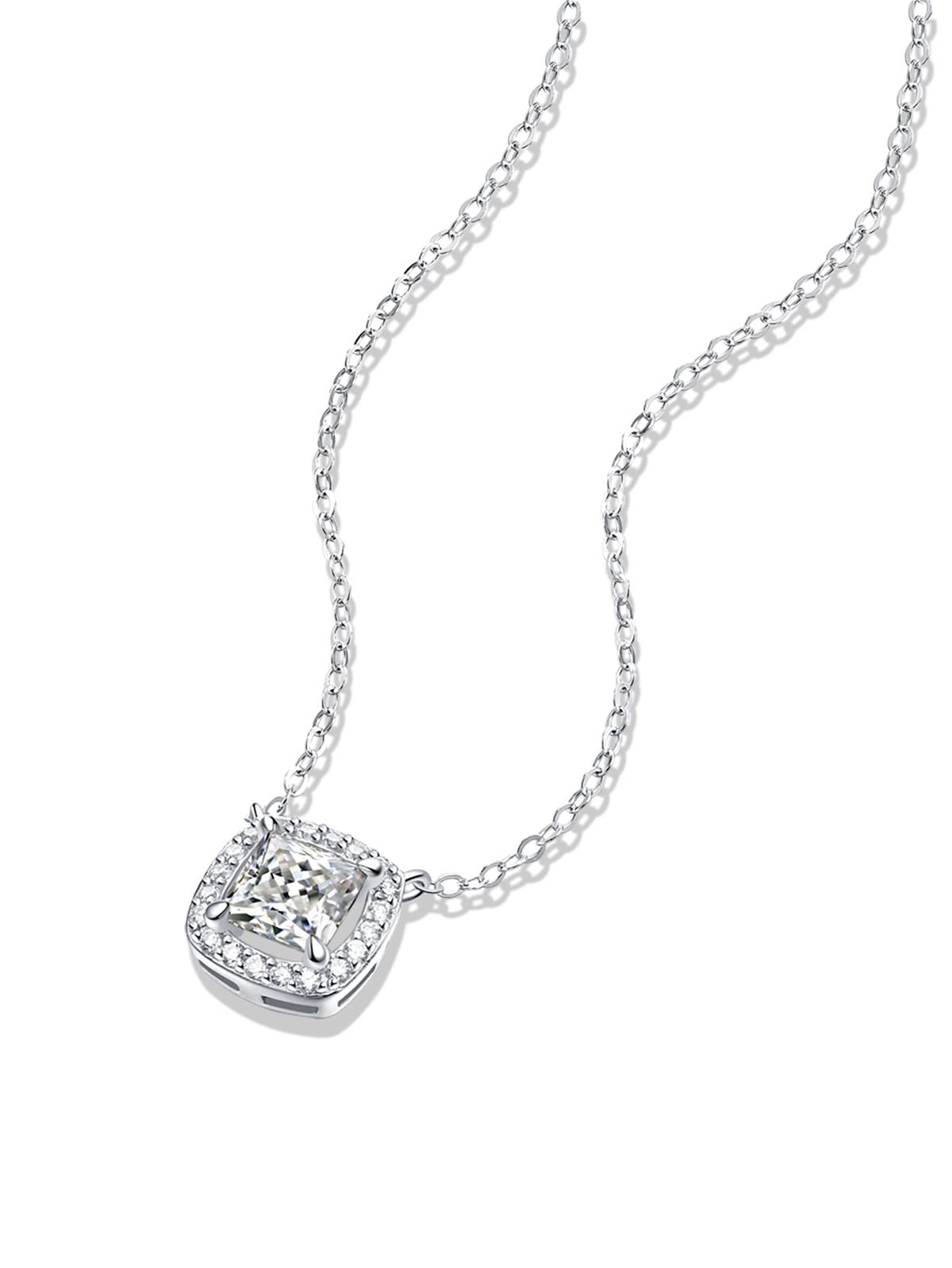 MP0009款S925银镀18K白金公主方形MoissaniteExquisiteNecklace主石5.5mm/0.6ct