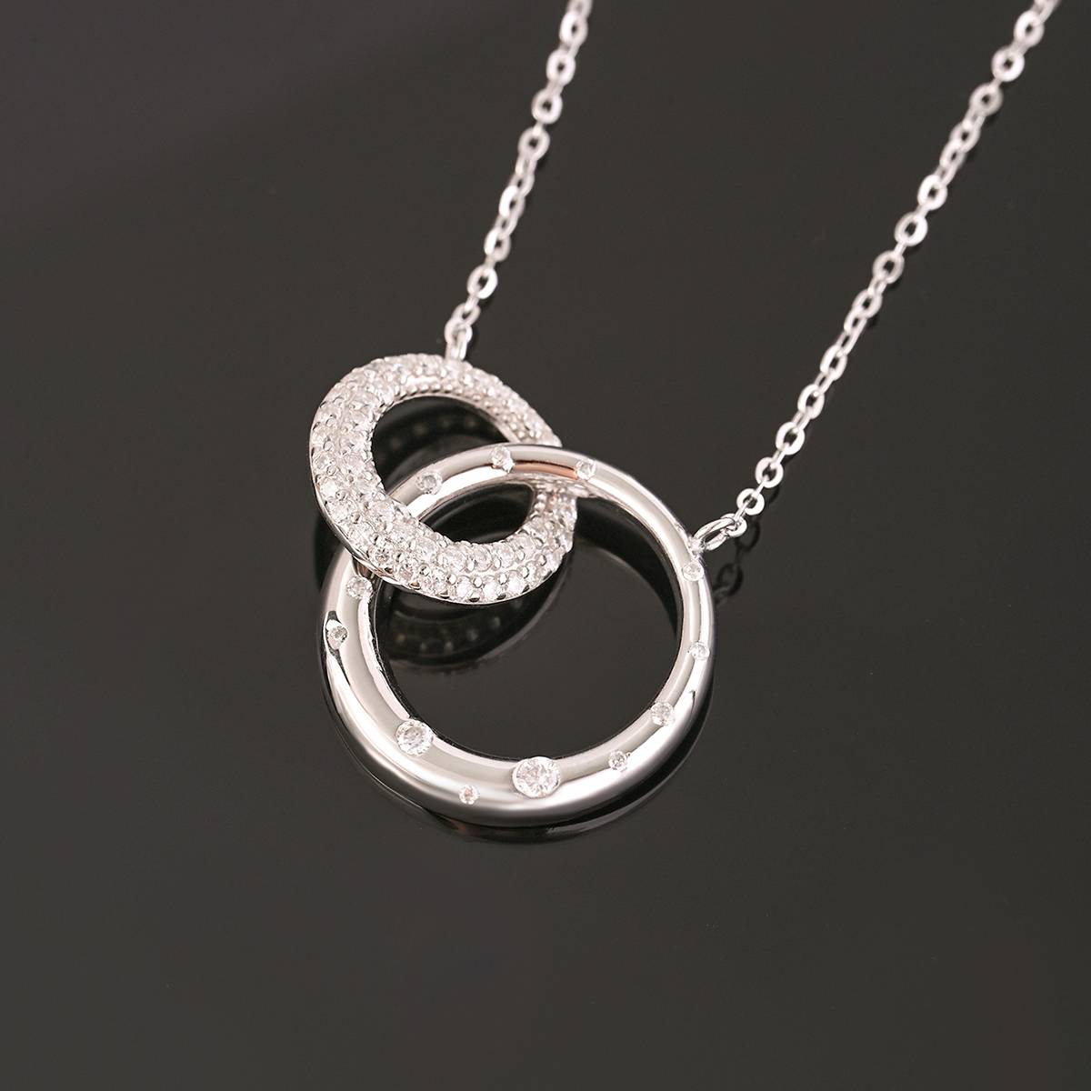 MP0087款S925银镀18K白金Moissanite幸福环扣Necklace0.7ct