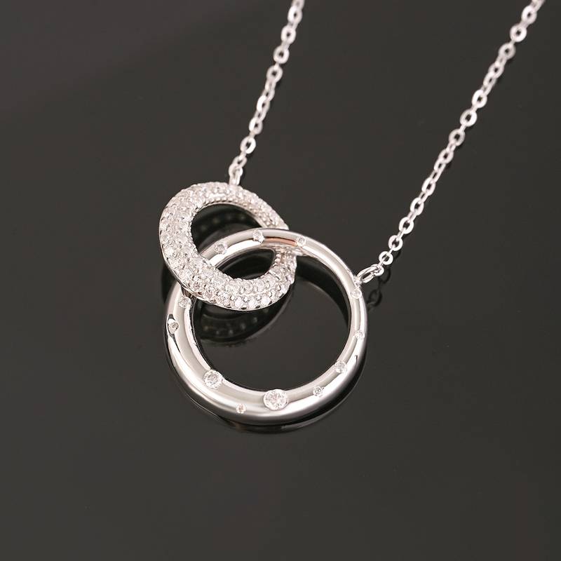 MP0087款S925银镀18K白金Moissanite幸福环扣Necklace0.7ct
