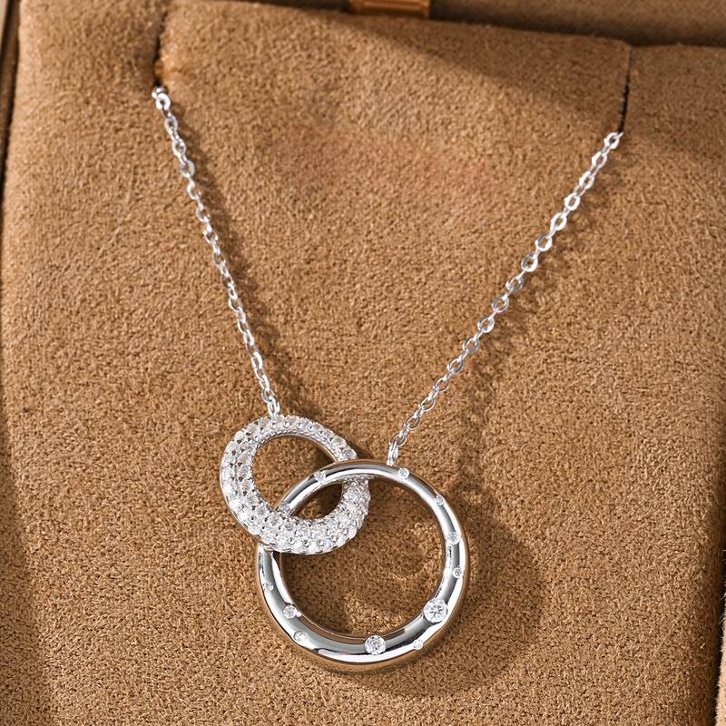 MP0087款S925银镀18K白金Moissanite幸福环扣Necklace0.7ct