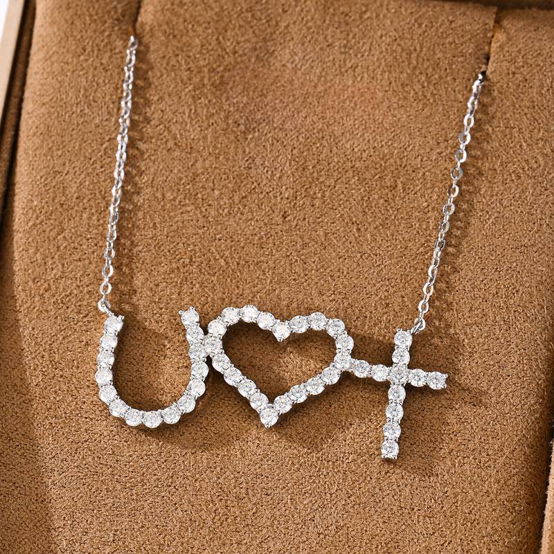 MP0091款S925银镀18K白金Moissanite爱心字牌Necklace1.38ct