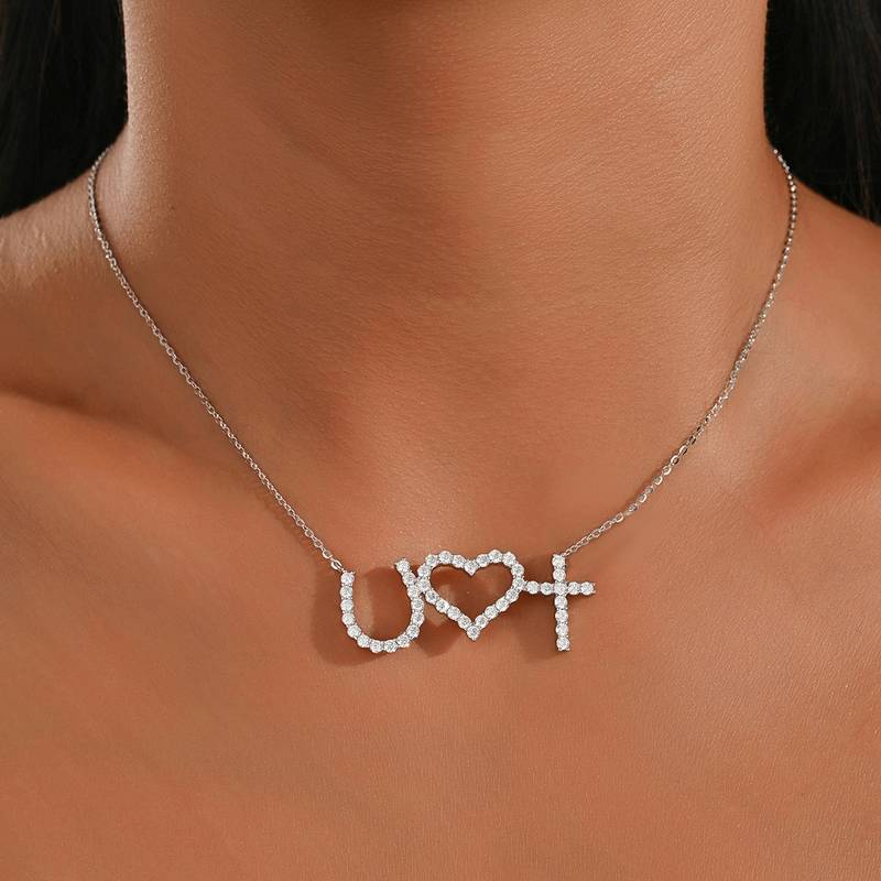 MP0091款S925银镀18K白金Moissanite爱心字牌Necklace1.38ct