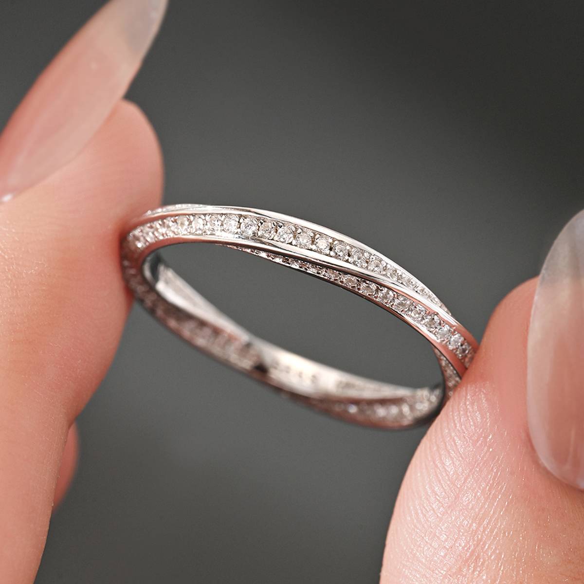MR0237款S925银镀18K白金Moissanite莫比乌斯环无尽的爱Ring0.87ct