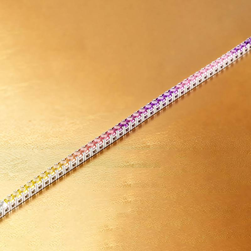 CH03100-2mm款银镀18K白金培育彩宝彩虹Bracelet2.0mm/粒