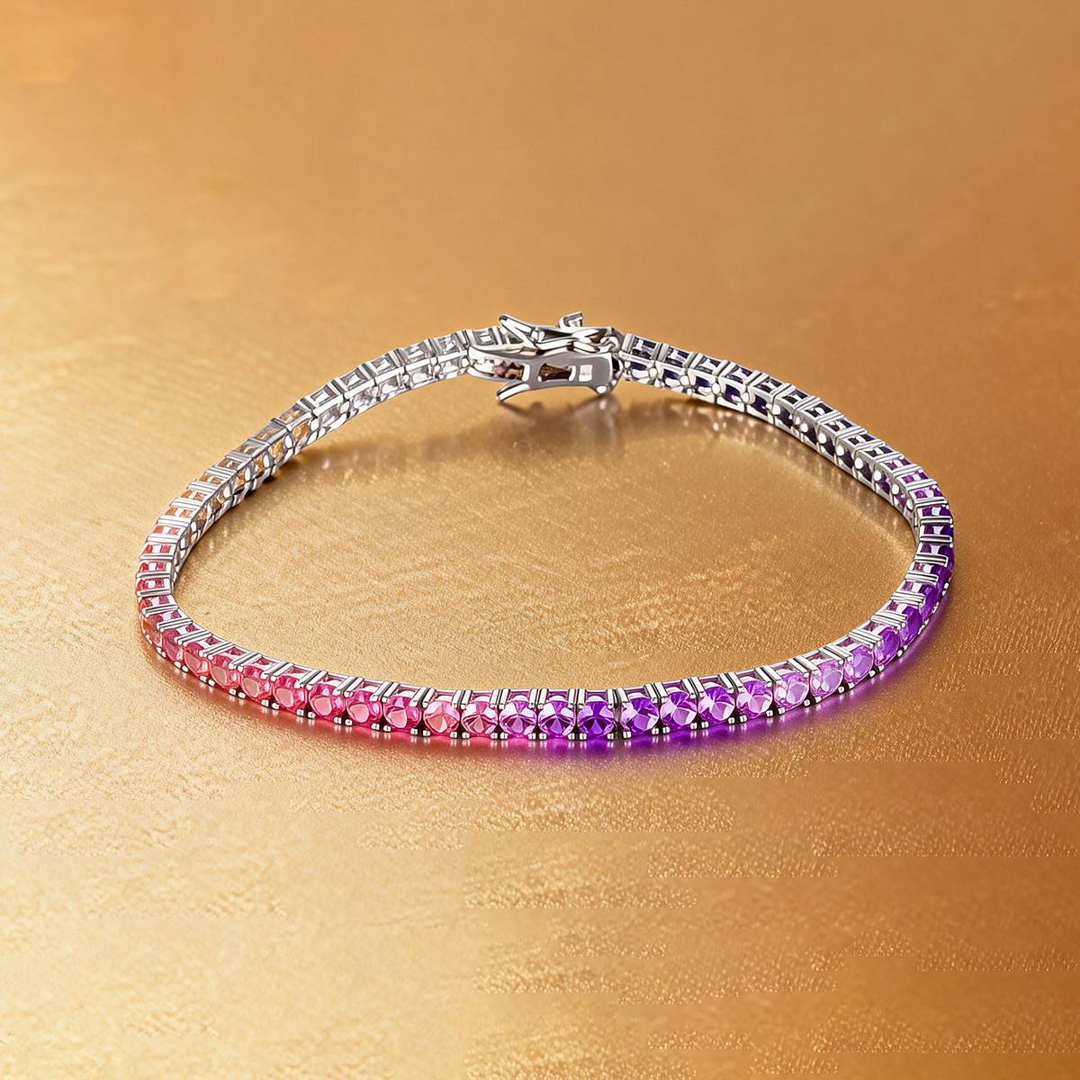 CH03100-2mm款银镀18K白金培育彩宝彩虹Bracelet2.0mm/粒