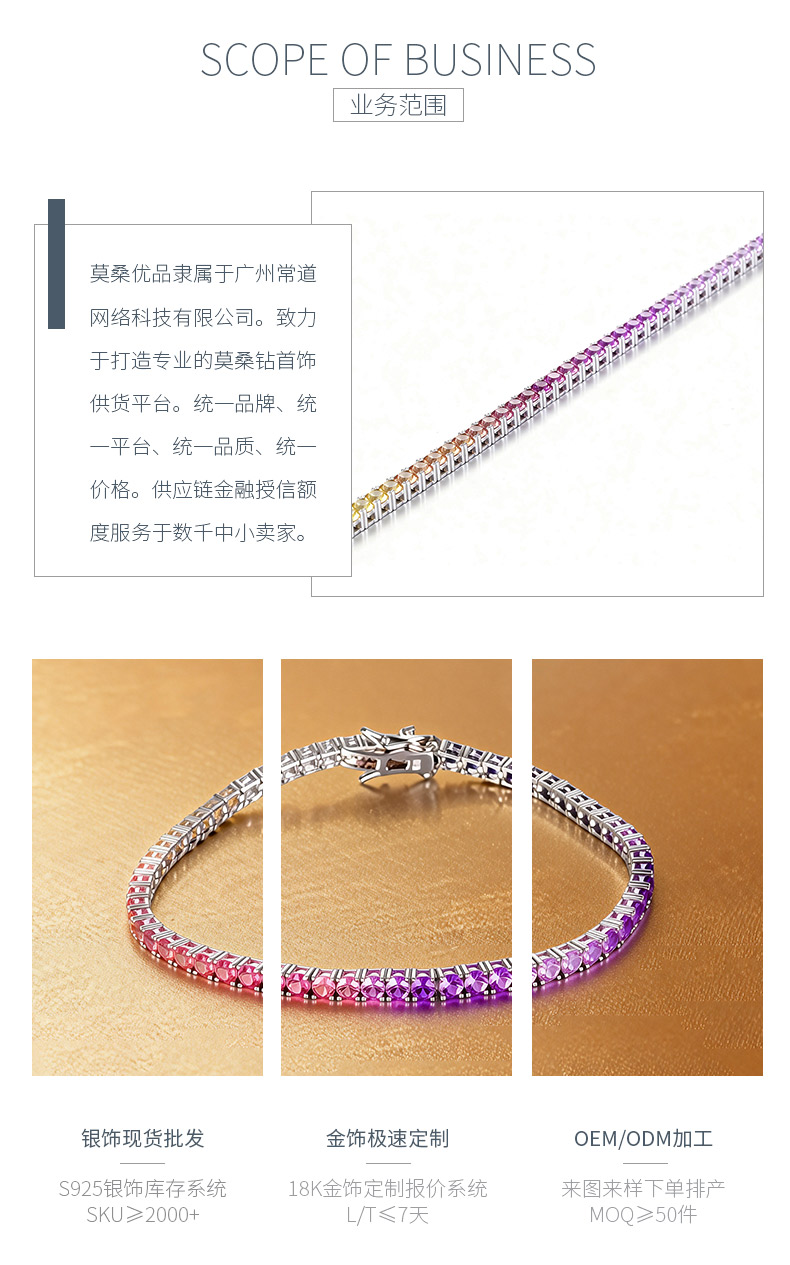 CH03100-2mm款银镀18K白金培育彩宝彩虹手链2.0mm/粒 - 3