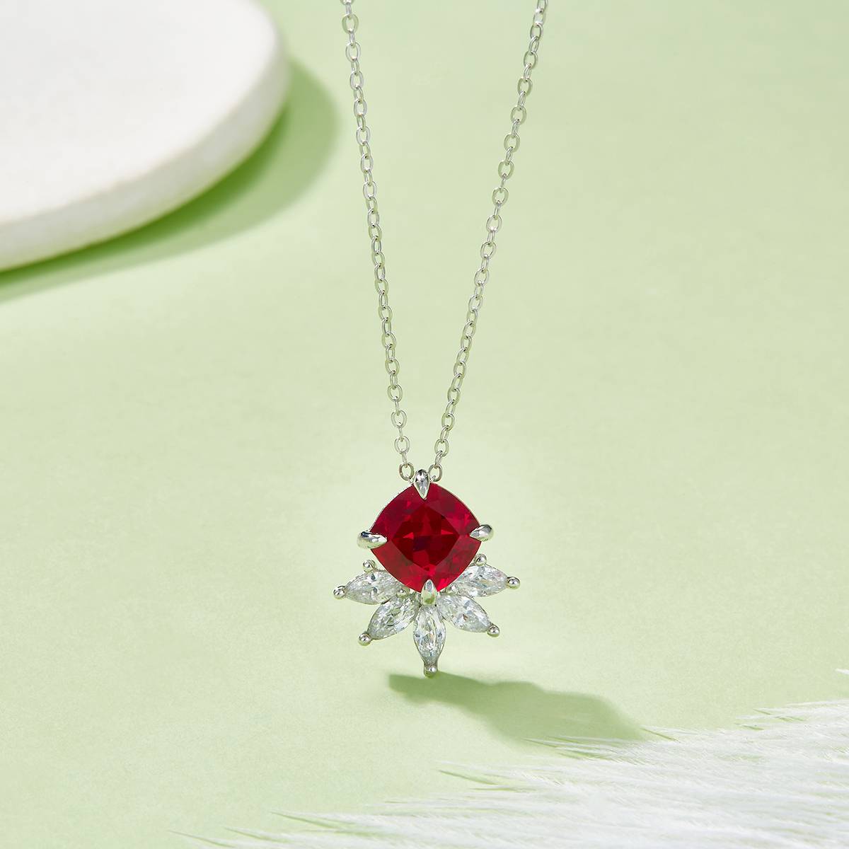 YXP0890款S925银镀18K白金枕形培育彩宝Necklace主石8.0mm