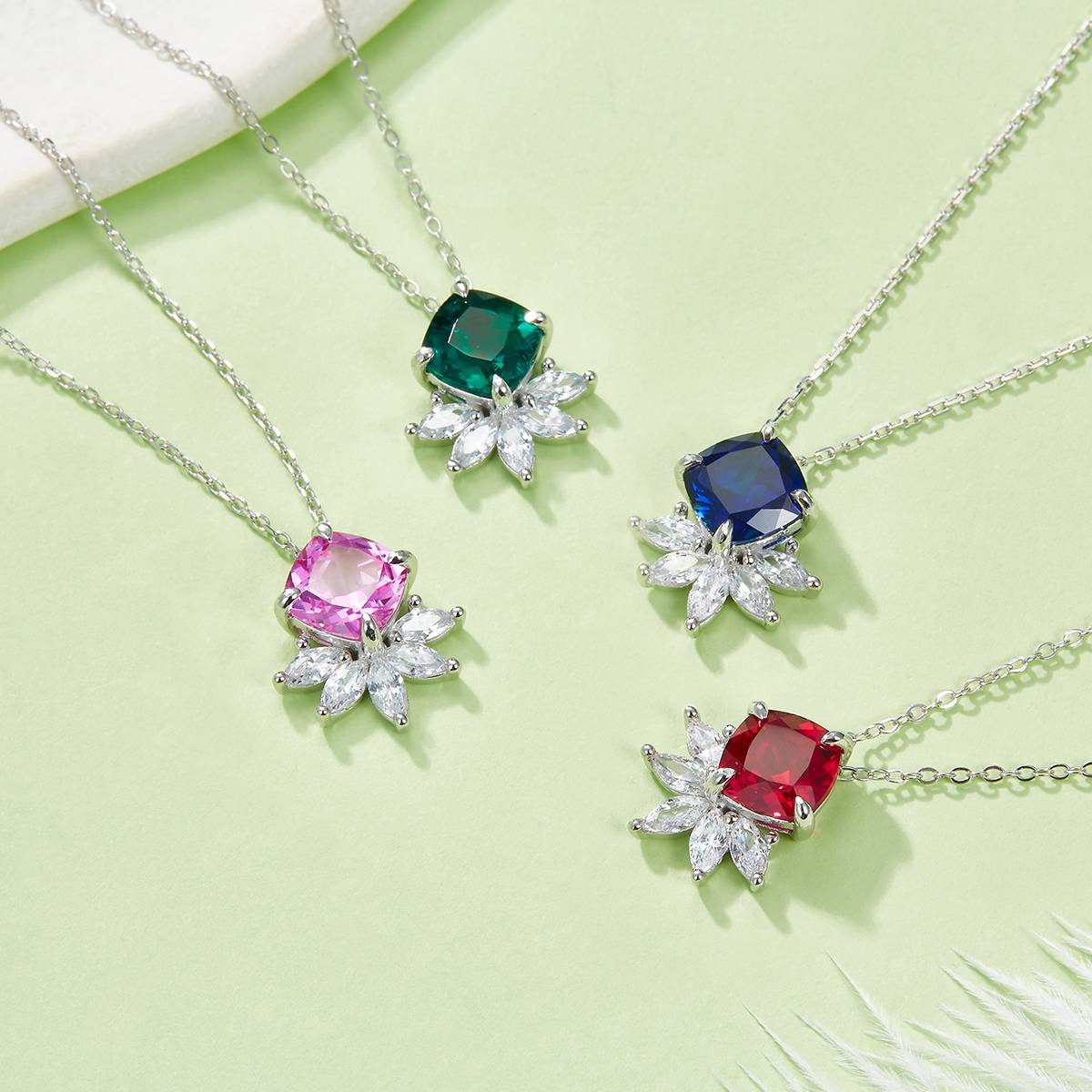YXP0890款S925银镀18K白金枕形培育彩宝Necklace主石8.0mm