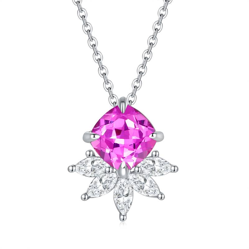 YXP0890款S925银镀18K白金枕形培育彩宝Necklace主石8.0mm