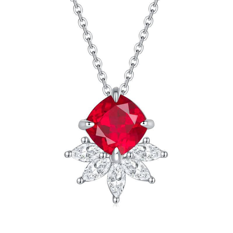 YXP0890款S925银镀18K白金枕形培育彩宝Necklace主石8.0mm