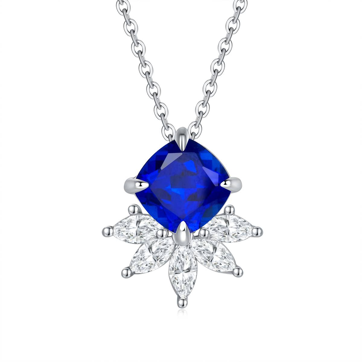 YXP0890款S925银镀18K白金枕形培育彩宝Necklace主石8.0mm
