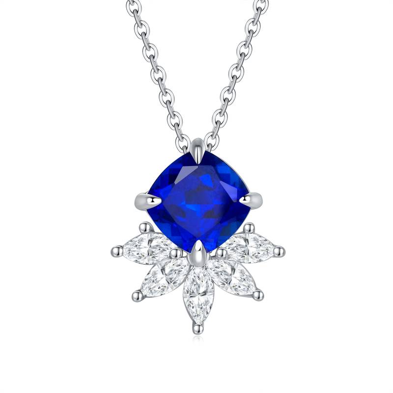 YXP0890款S925银镀18K白金枕形培育彩宝Necklace主石8.0mm