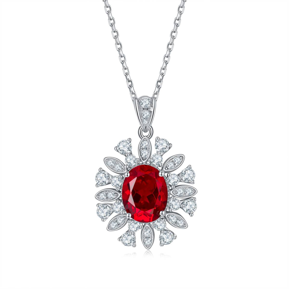 P1065款S925银镀18K白金蛋形培育彩宝Necklace主石10*8mmmm/3.5ct